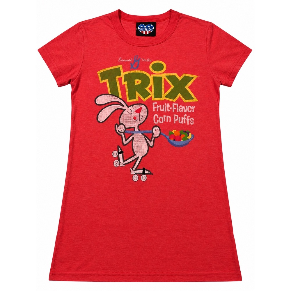 Junk Food Trix Cereal Graphic T-Shirt Red Y2K Vintage Womens Small Short Sleeve